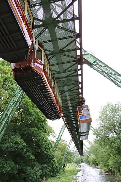 ferrovias antigas e novas suspensões se encontram em curso de água, wuppertal - stütze - fotografias e filmes do acervo