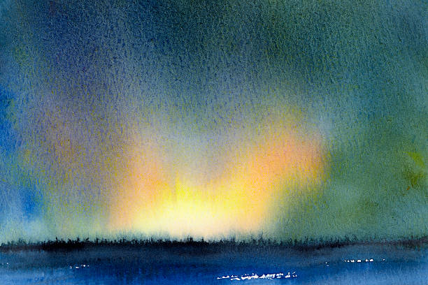 istock watercolor landscape sunrise over forest 636457670