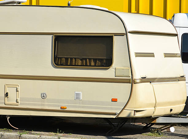 istock Old caravan in the parking lot 636468924