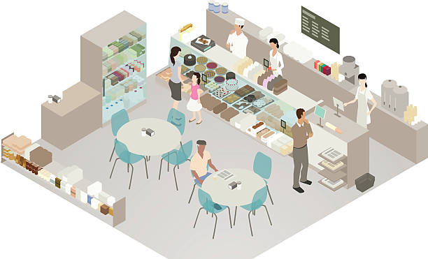 ilustrações de stock, clip art, desenhos animados e ícones de cafe and bakery detailed illustration - pos supermarket