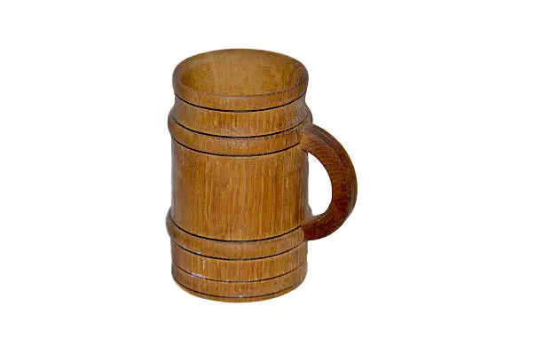 Wooden beer mug isolated on the white background