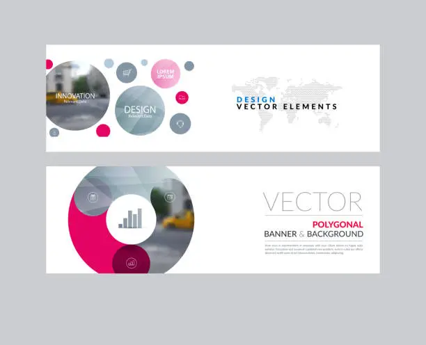Vector illustration of Vector set of modern horizontal website banners with points circ