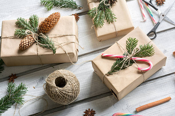 istock Hand crafted gift decorated for Christmas and New year 636484264