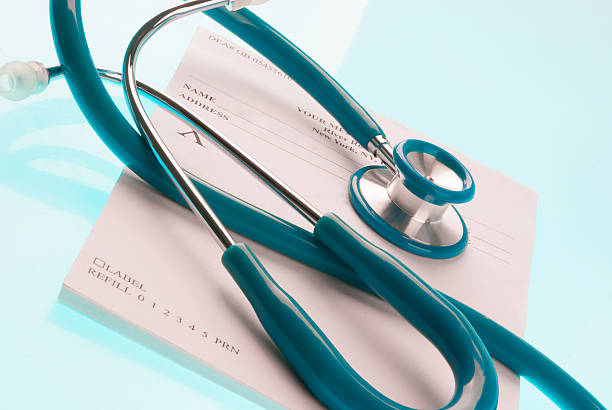 istock Empty medical prescription with a stethoscope 636486850