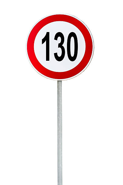 istock Round speed limit 130 road sign isolated on white 636488738