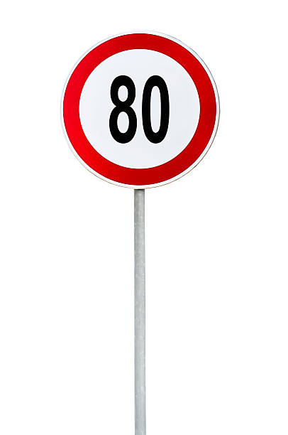 istock Round speed limit 80 road sign isolated on white 636488828