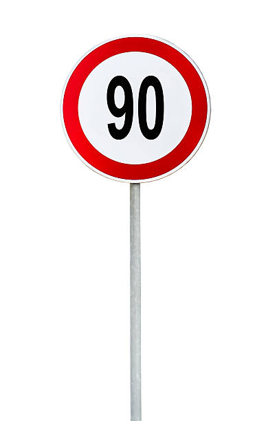 istock Round speed limit 90 road sign isolated on white 636488846