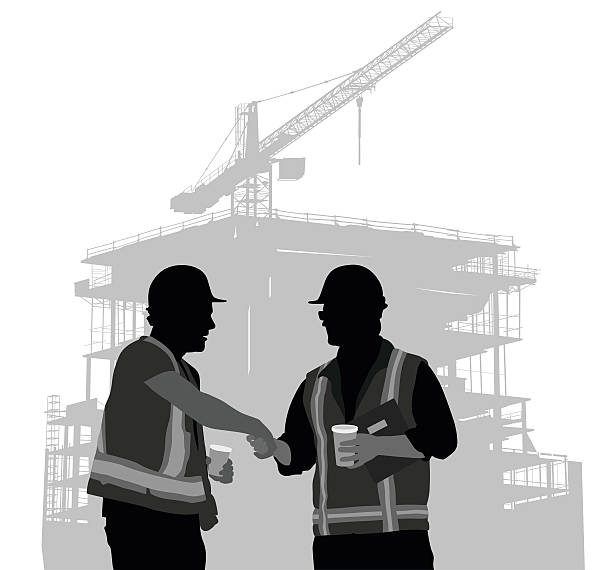 ilustraciones, imágenes clip art, dibujos animados e iconos de stock de construcción de contratos  - construction worker silhouette people construction