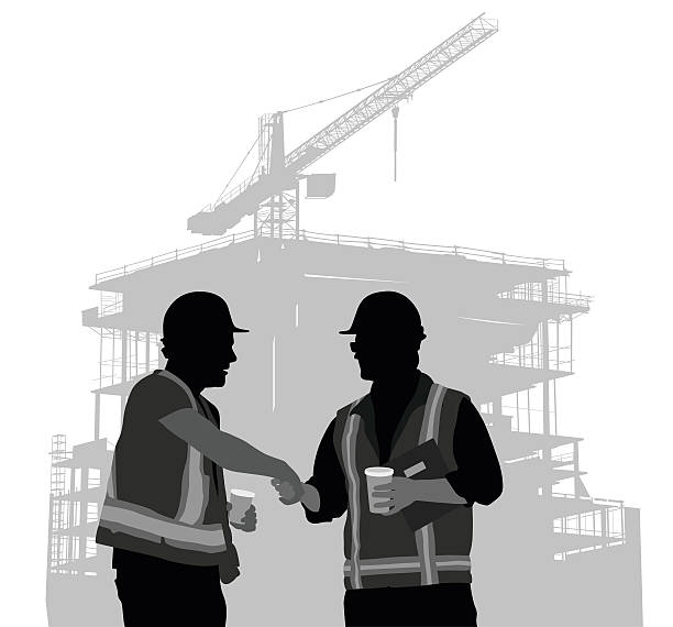 공사장 계약  - silhouette construction worker back lit occupation stock illustrations