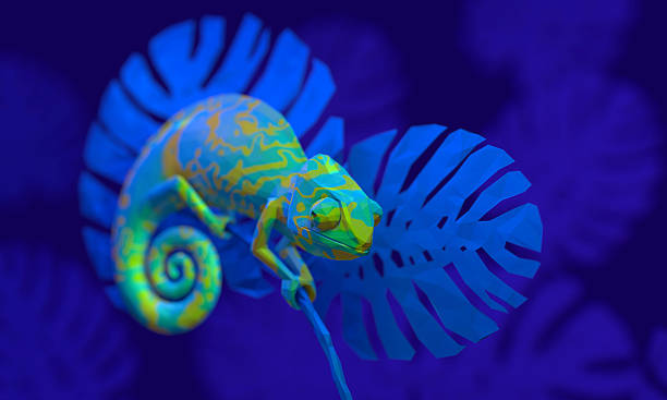 bright green chameleon, 3d rendering - gecko animal night wildlife imagens e fotografias de stock