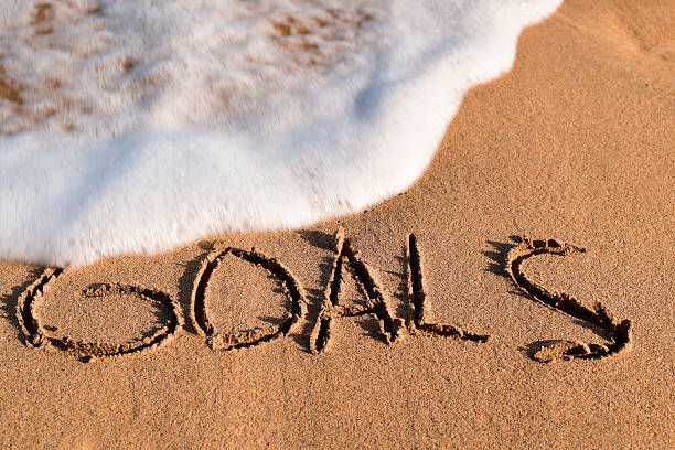istock word goals in the sand of a beach 636498520