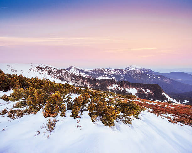 istock Colorful spring sunset over the mountain ranges in the national 636498852