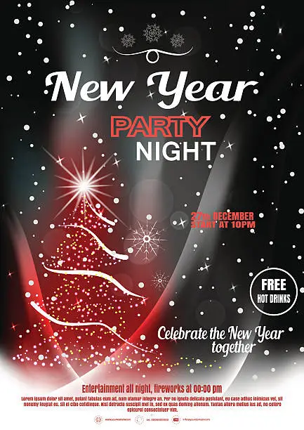 Vector illustration of Vector New Year night party poster on the dark gray