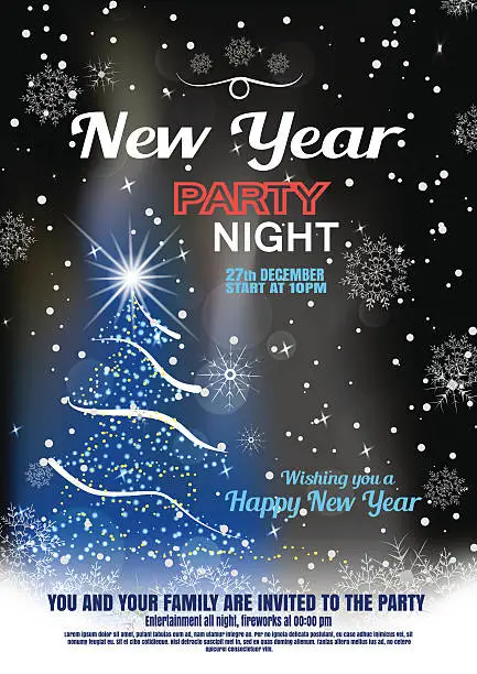 Vector illustration of Vector New Year night party poster on the dark gray