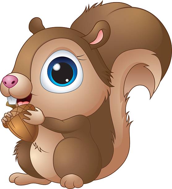 ilustrações, clipart, desenhos animados e ícones de desenho animado de bebê fofo um segurando nozes - squirrel animal acorn nut