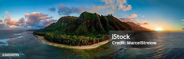 Aerial Shot Of Napali Coast At Sunset Stock Photo - Download Image Now