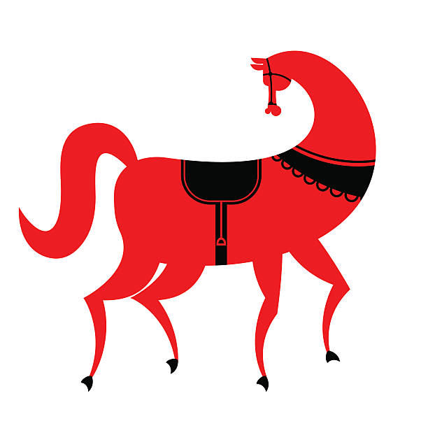 ilustrações de stock, clip art, desenhos animados e ícones de gorodets painting red horse and floral elements. russian nationa - horseshoe horse illustration and painting creativity