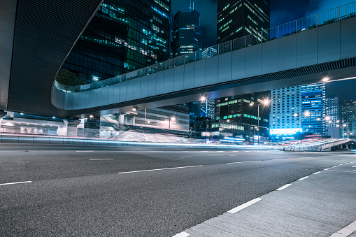 car trails on city street,Hong Kong,china.