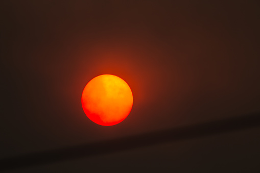 Sun in a forest fire with smoke