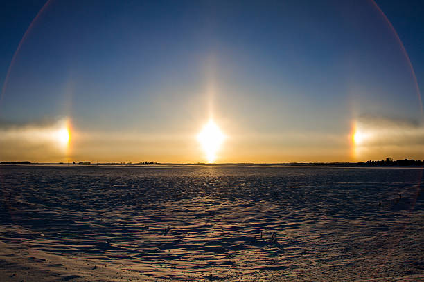 Sundog during a sunset A sundog on a very cold day during sunset. sundog stock pictures, royalty-free photos & images