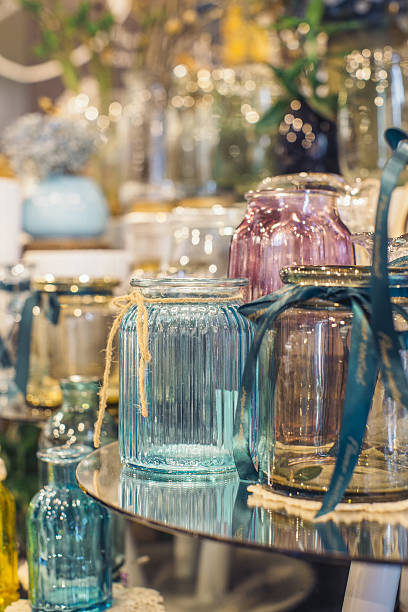 istock Closeup of glassware variation on display at store 636515828