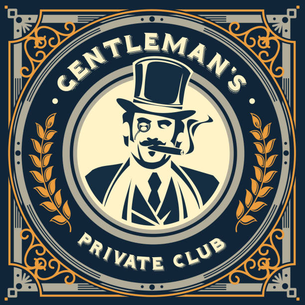 Vintage gentleman emblem, signage Vector vintage gentleman emblem, label, signage and sticker man cigar stock illustrations