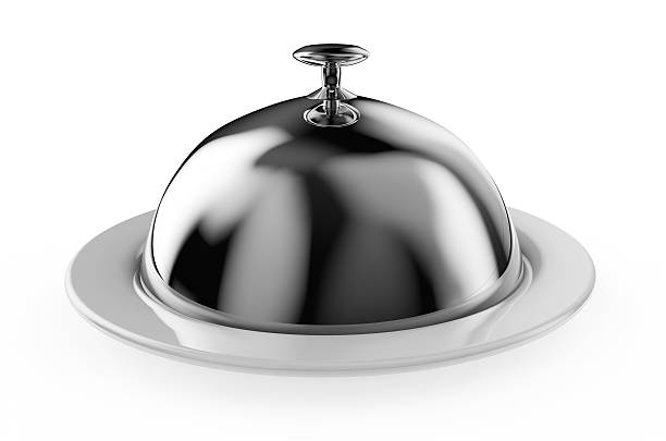 istock Cloche on plate isolated on white 3d render 636519784