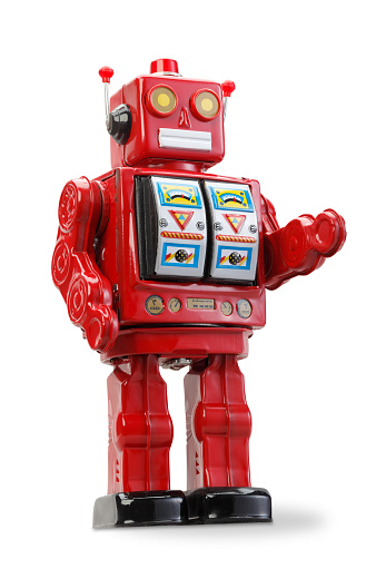 old classic tin robot with clipping path