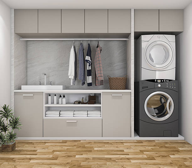 istock 3d rendering wood minimal laundry room with plant 636521166