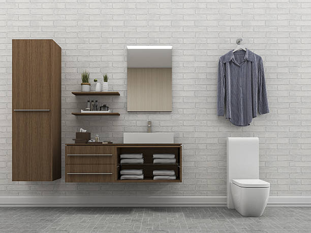 3d rendering bathroom with white wall and shirt stock photo