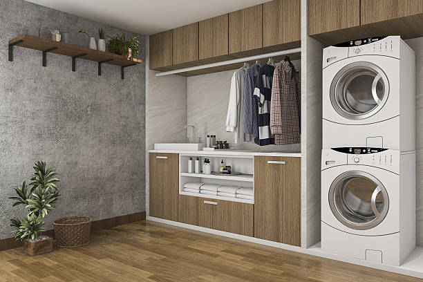 istock 3d rendering wood laundry room with concrete wall 636521504