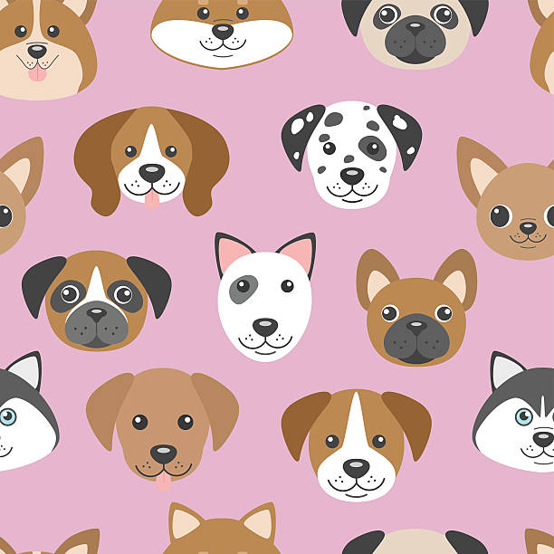 Vector Seamless Pattern With Cute Cartoon Dog Puppies Stock Illustration -  Download Image Now - iStock