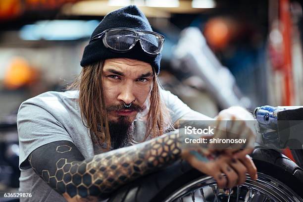 Hipster Man Stock Photo - Download Image Now - Tattoo, Biker, Men