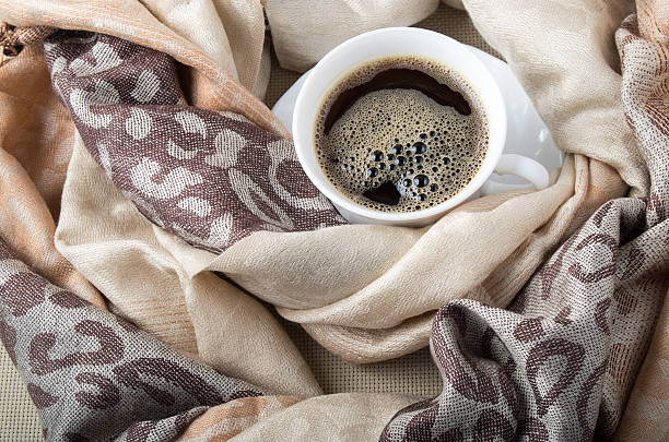 istock Top view of a white cup of hot coffee 636531214