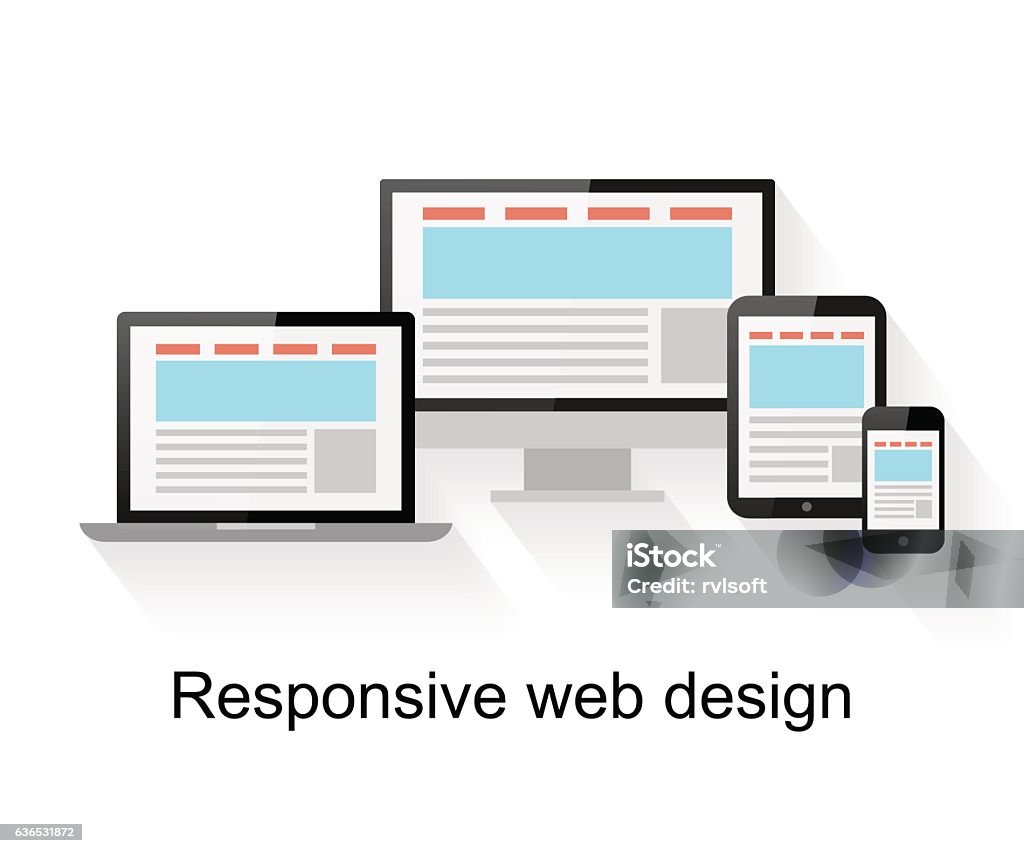 Responsives Webdesign am Computer - Lizenzfrei Laptop Vektorgrafik