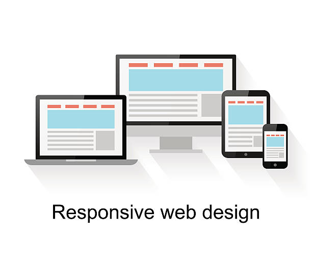 responsives webdesign am computer - flat design stock-grafiken, -clipart, -cartoons und -symbole
