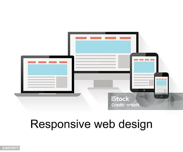 Responsive Web Design Sur Ordinateur Vecteurs libres de droits et plus d'images vectorielles de Ordinateur portable - Ordinateur portable, Équipement, Site internet