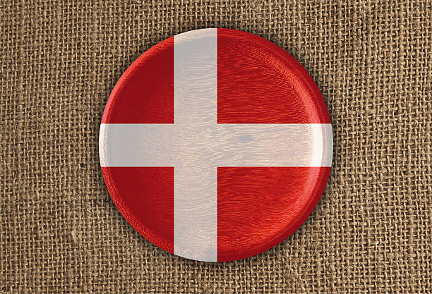 istock Denmark Textured Round Flag wood on rough cloth 636532056