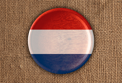 Netherlands Textured Round Flag wood on rough cloth - High Resolution