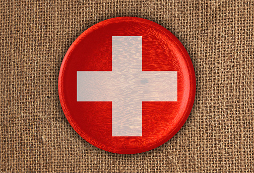 Switzerland Textured Round Flag wood on rough cloth - High Resolution