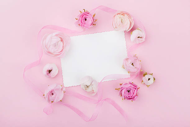 istock Floral frame for wedding mockup, valentine, mothers day. Flat lay. 636536200