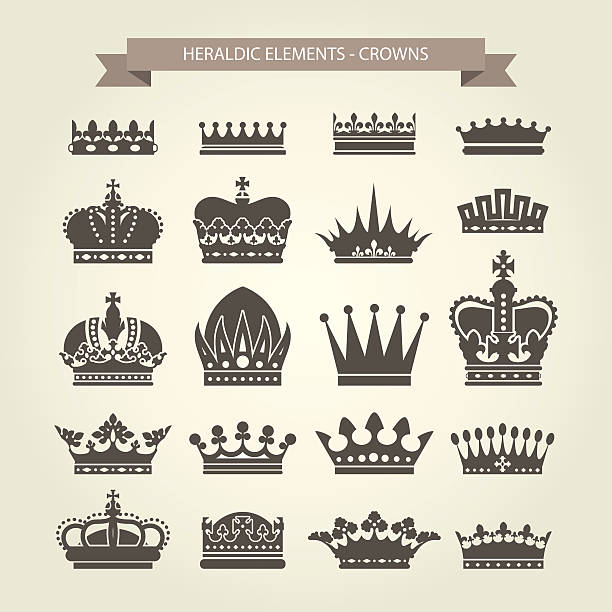 ilustraciones, imágenes clip art, dibujos animados e iconos de stock de conjunto de coronas heráldicas - coronet de la monarquía y símbolos de élite - silhouette cross shape ornate cross