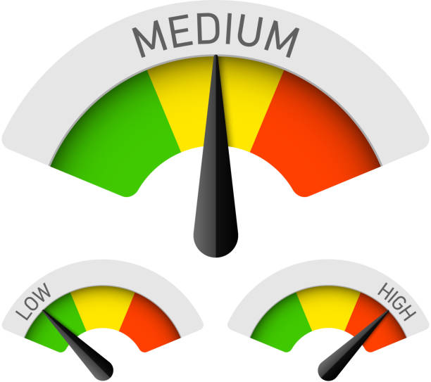 Low, Medium and High gauges Vector illustration with transparent effect, eps10. pressure gauge stock illustrations