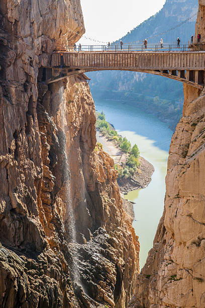 Visitors crossing the suspension bridge at Caminito del Rey Path