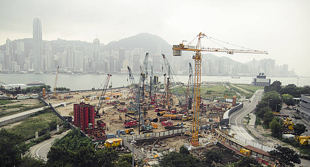 large-scale construction in the city - stock market china shenzhen asia imagens e fotografias de stock