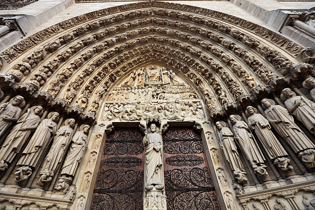 Paris, France. Main entrance door of Notre Dame Cathedral,