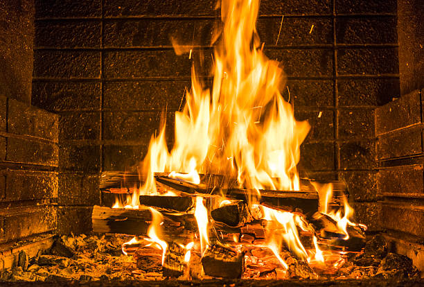 istock Burning firewood in the fireplace, BBQ 636542400