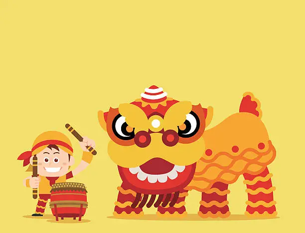 Vector illustration of China Traditional Lion dance