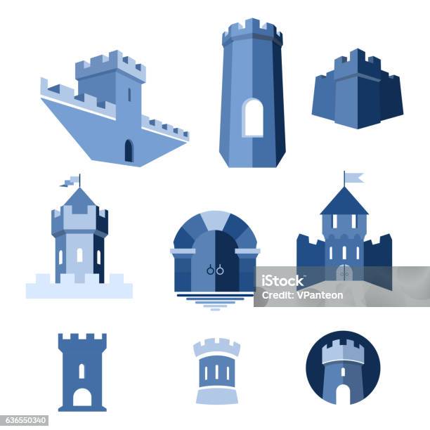 Castle Tower Kingdom Fortress And Castle Gate Stock Illustration - Download Image Now - Castle, Tower, Vector