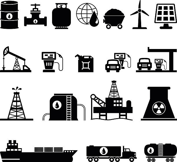 ilustrações de stock, clip art, desenhos animados e ícones de fuel, oil and energy icons set vector illustration - construction industry business warning symbol